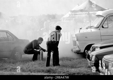 A car fire at RAF Finningley in 1990 Stock Photo
