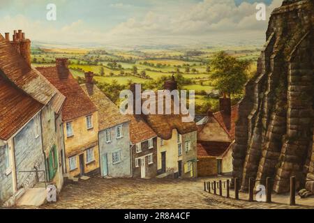 England, Dorset, Shaftesbury, Gold Hill Museum, Painting of Gold Hill Stock Photo