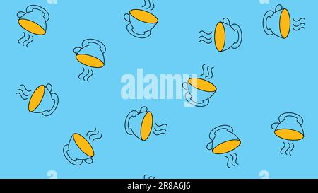 Texture seamless pattern of beautiful nice tasty refreshing aromatic healthy tea drinks in glasses on ceramic cups on blue background. Vector illustra Stock Vector