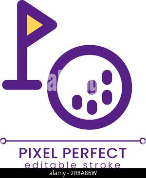 Golf ball and cup tag pixel perfect RGB color ui icon Stock Vector