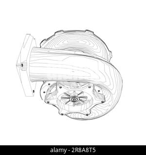 Steam turbine rotor operation. Vector illustration. Automotive turbine outline. Stock Vector