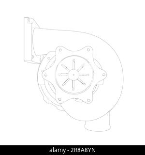 Steam turbine rotor operation. Vector illustration. Automotive turbine outline. Stock Vector