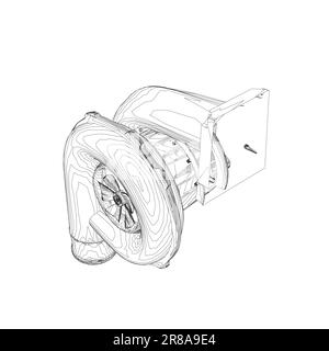 Steam turbine rotor operation. Vector illustration. Automotive turbine outline. Stock Vector