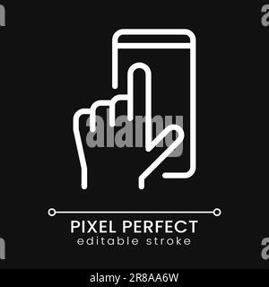 Mobile phone using pixel perfect white linear icon for dark theme Stock Vector