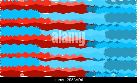 Simple background from minimalistic magical red-blue abstract bright inclined lines of waves of strips of geometric undulating figures with sharp edge Stock Vector