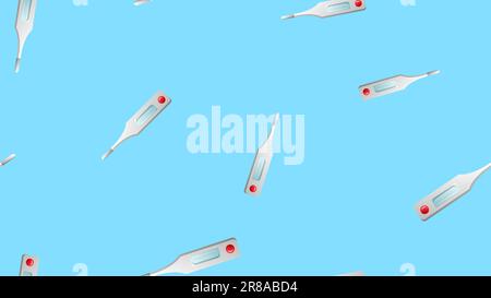 Endless seamless pattern of medical scientific medical objects of modern digital thermometers for measuring temperature on a blue background. Vector i Stock Vector