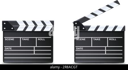 Clapper board vector icon set . Opened and closed movie clapper