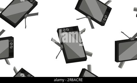 Texture seamless pattern from old vintage retro hipstersih stylish isometric television sets of kinescope with antenna from the 70's, 80's, 90's. The Stock Vector