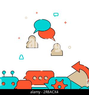 Two users talking filled line vector icon, simple illustration, related bottom border. Stock Vector