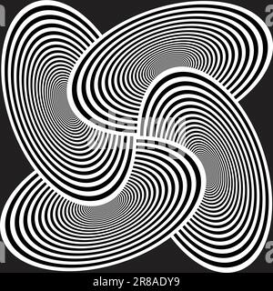Abstract pattern background with black and white wavy lines circles and curves Stock Vector
