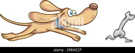 funny dog chases a bone. vector illustration Stock Vector