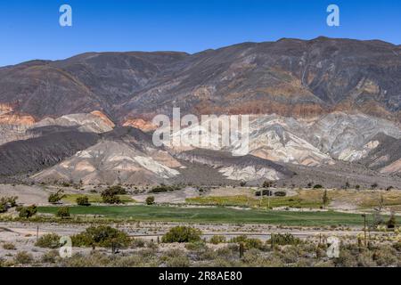Scenic drive through a vast and beautiful landscape between San Antonio de los Cobres and Salta in northern Argentina, South America Stock Photo