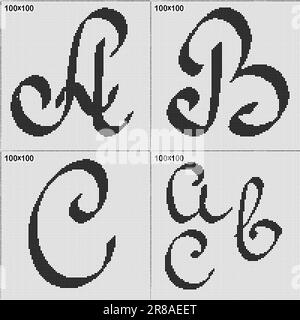 Pattern for knitting or cross stitch - calligraphic letters A, B, C vector image Stock Vector