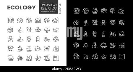 Ecology pixel perfect linear icons set for dark, light mode Stock Vector