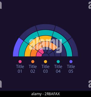 Semi circle infographic chart design template for dark theme Stock Vector