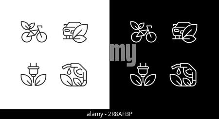 Eco friendly vehicle pixel perfect linear icons set for dark, light mode Stock Vector
