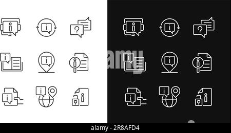 Frequently asked questions pixel perfect linear icons set for dark, light mode Stock Vector