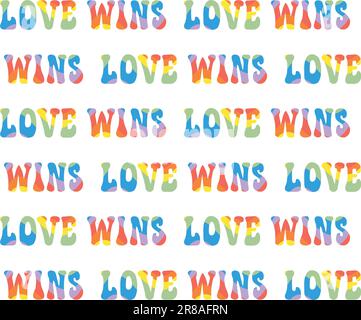 Vector seamless pattern of lgbt groovy love wins lettering isolated on white background Stock Vector