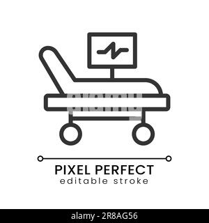 Intensive care bed pixel perfect linear icon Stock Vector