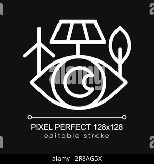 Control of power generation pixel perfect white linear icon for dark theme Stock Vector
