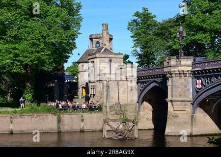 skeldergate bridge and toll house built in 1878 by Thomas Page completed by his son George Page crossing the river Ouse York Yorkshire UK Stock Photo