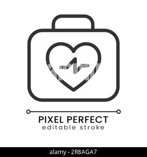 Resuscitation medical kit pixel perfect linear icon Stock Vector