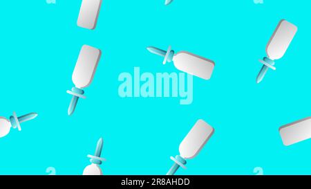 Endless seamless pattern of medical scientific medical objects drops and sprays for nose and throat from a runny nose and sore throat on a blue backgr Stock Vector