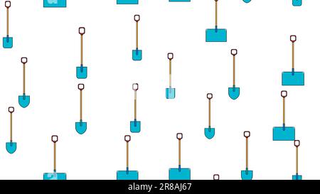 Seamless pattern of construction icons of aggro-beautiful snow bayonet, shovels with wooden handles for digging the ground, snow removal. Garden tools Stock Vector