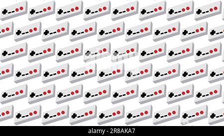 A pattern of gray old retro vintage hipster joysticks, manipulators, consoles from the 80's, 90's for a game console for video games on a white backgr Stock Vector