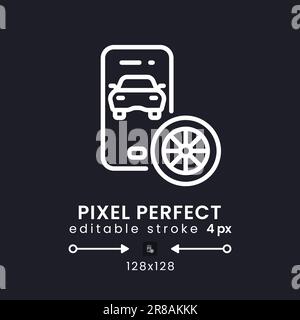 Automotive app white linear desktop icon on black Stock Vector