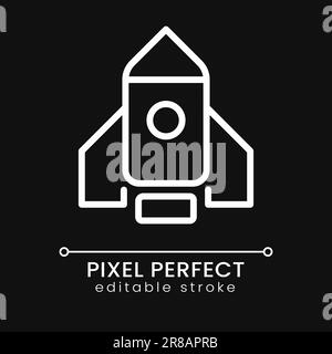 Rocket pixel perfect white linear icon for dark theme Stock Vector