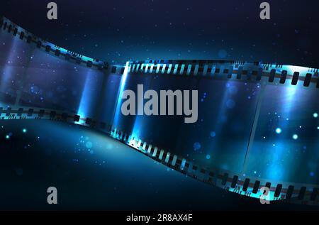 Online cinema concept. Movie reel tape flowing. Film-strip cinematograph concept. Stock Vector