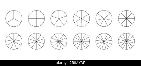 A set of circles with divisions in the style of line art for print and design. Vector illustration. Stock Vector