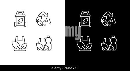 Plastic waste recycling pixel perfect linear icons set for dark, light mode Stock Vector