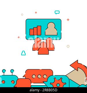 Video conference filled line vector icon, simple illustration, related bottom border. Stock Vector