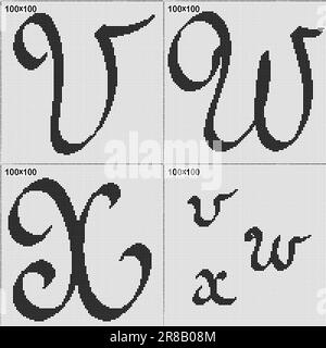 Pattern for knitting or cross stitch - calligraphic letters V, W, X vector image Stock Vector