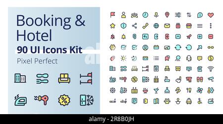 Booking and hotel pixel perfect RGB color ui icons kit Stock Vector