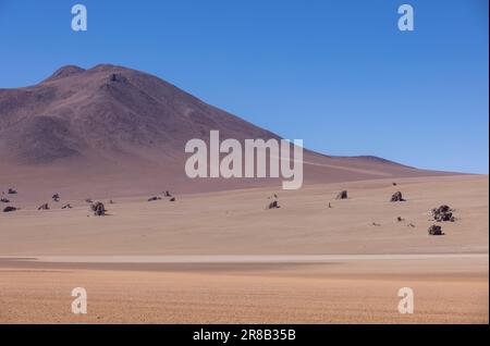 Picturesque Salvador Dali Desert, just one natural sight while traveling the scenic lagoon route through the Bolivian Altiplano in South America Stock Photo