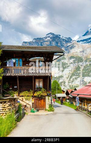 Traditional Swiss chalet house in the farming village of Gimmelwald, Switzerland Stock Photo