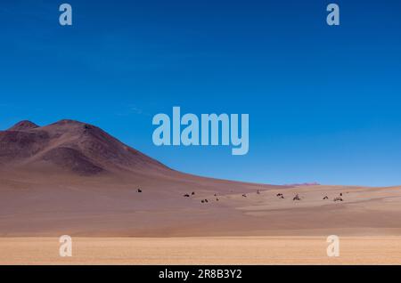 Picturesque Salvador Dali Desert, just one natural sight while traveling the scenic lagoon route through the Bolivian Altiplano in South America Stock Photo