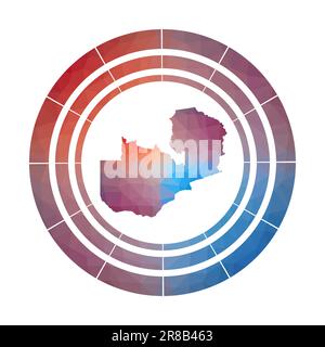 Zambia badge. Bright gradient logo of country in low poly style. Multicolored Zambia rounded sign with map in geometric style for your infographics. Stock Vector