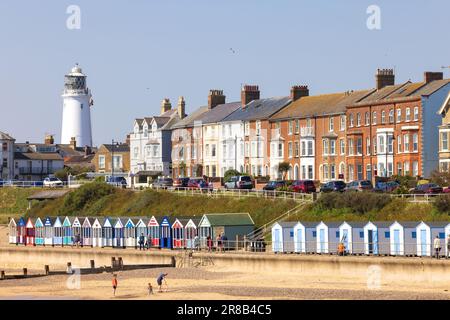 Southwold, Suffolk. UK. June 2023. View of Southwold beach seafront from the pier. Stock Photo