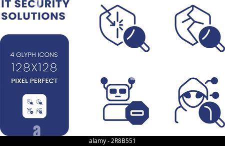 Cybersecurity solutions black solid desktop icons pack Stock Vector