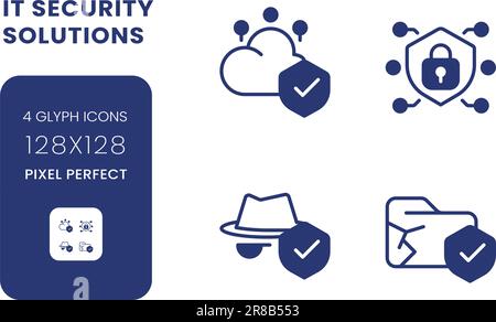 Data security solutions black solid desktop icons pack Stock Vector