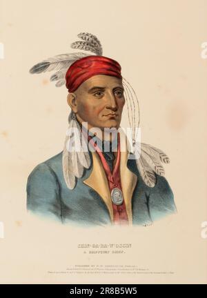 SHIN-GA-BA-W'OSSIN. A CHIPPEWAY CHIEF., from History of the Indian Tribes of North America ca. 1838 by McKenney and Hall, 1836-1844 Stock Photo