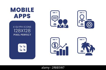 Mobile apps black solid desktop icons pack Stock Vector
