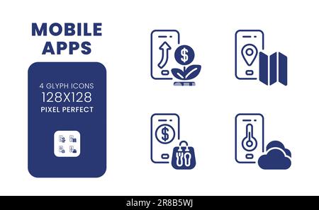 Mobile apps black solid desktop icons pack Stock Vector