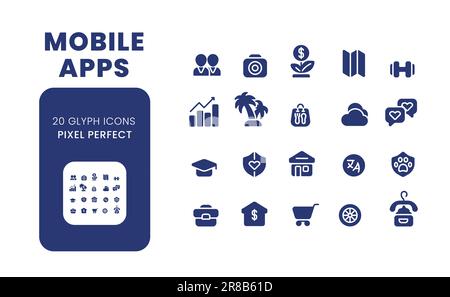 Mobile apps black solid desktop icons pack Stock Vector