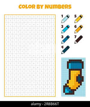 Color by numbers. Coloring book for kids.Pixel art Stock Vector
