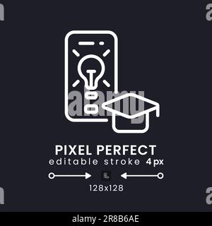 Education app white linear desktop icon on black Stock Vector